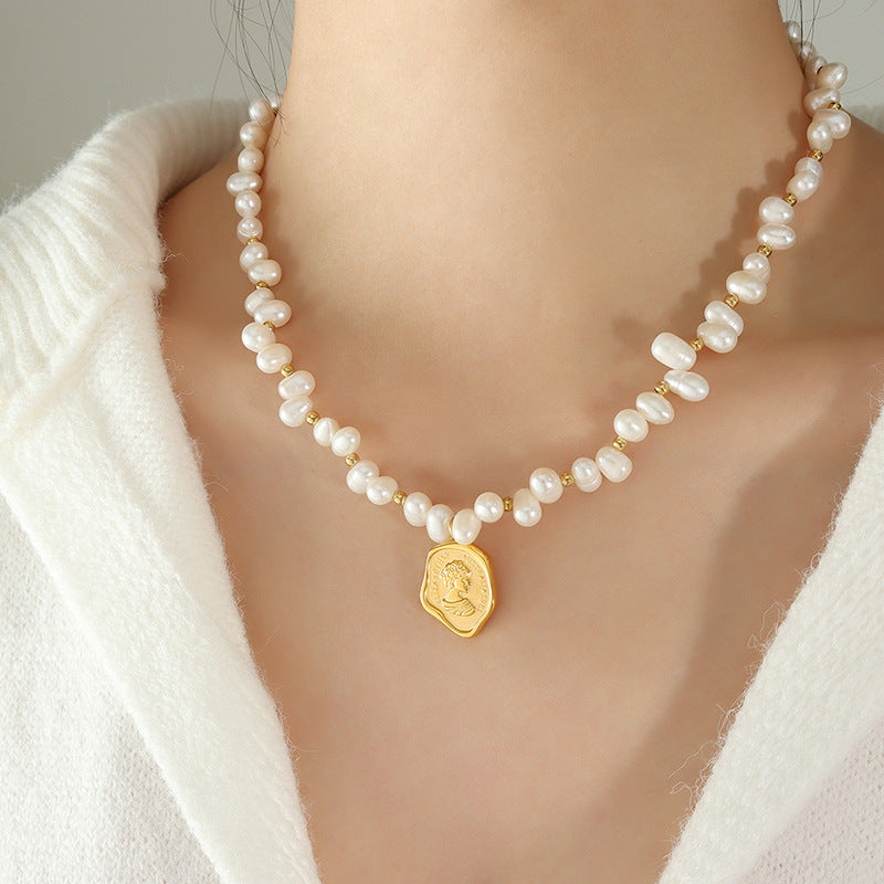 Greece Stamp Pearl Necklace