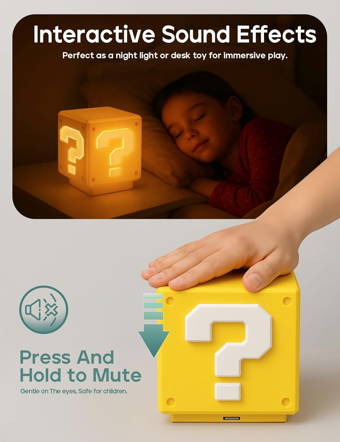 Super Bros Toys Mario Night Light for Kids, Controllable Coin Sound Question Square Brick LED Night Lamp Beside Lamp Gifts for Kids & Game Fans Room Decor