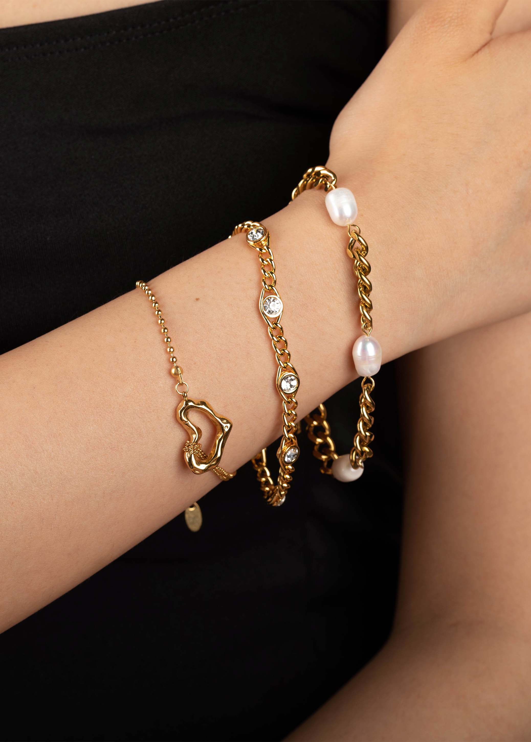 Three Pearl Charm Bracelet