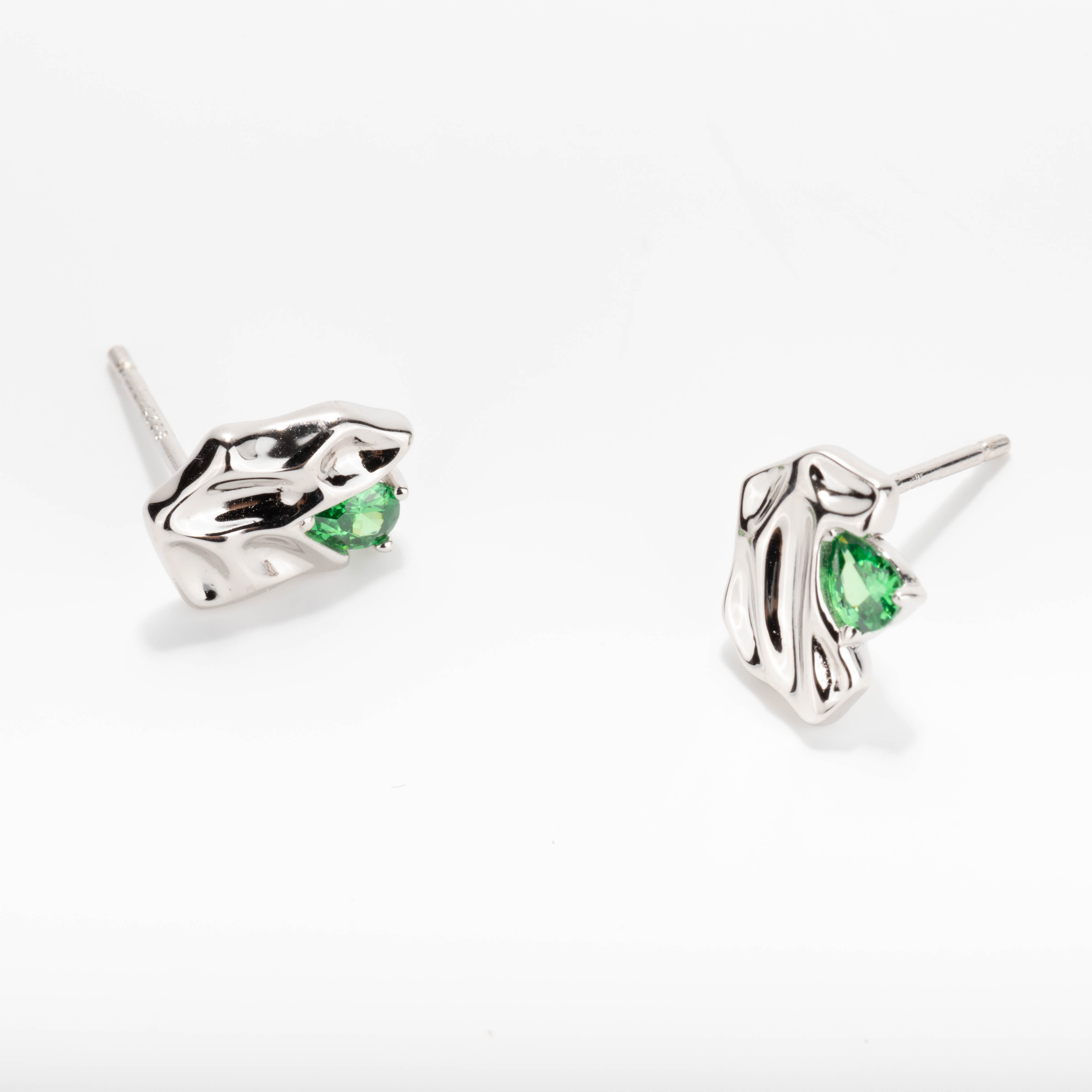 Silver Green Leaf Earrings