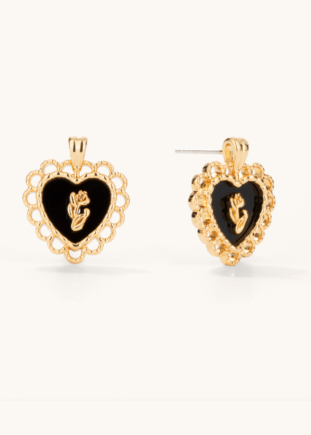 Gold Plated Silver Swarovski Crystal Heart Drop Earrings  Veloura Black & Gold Rhinestone Heart Earrings display picture 1