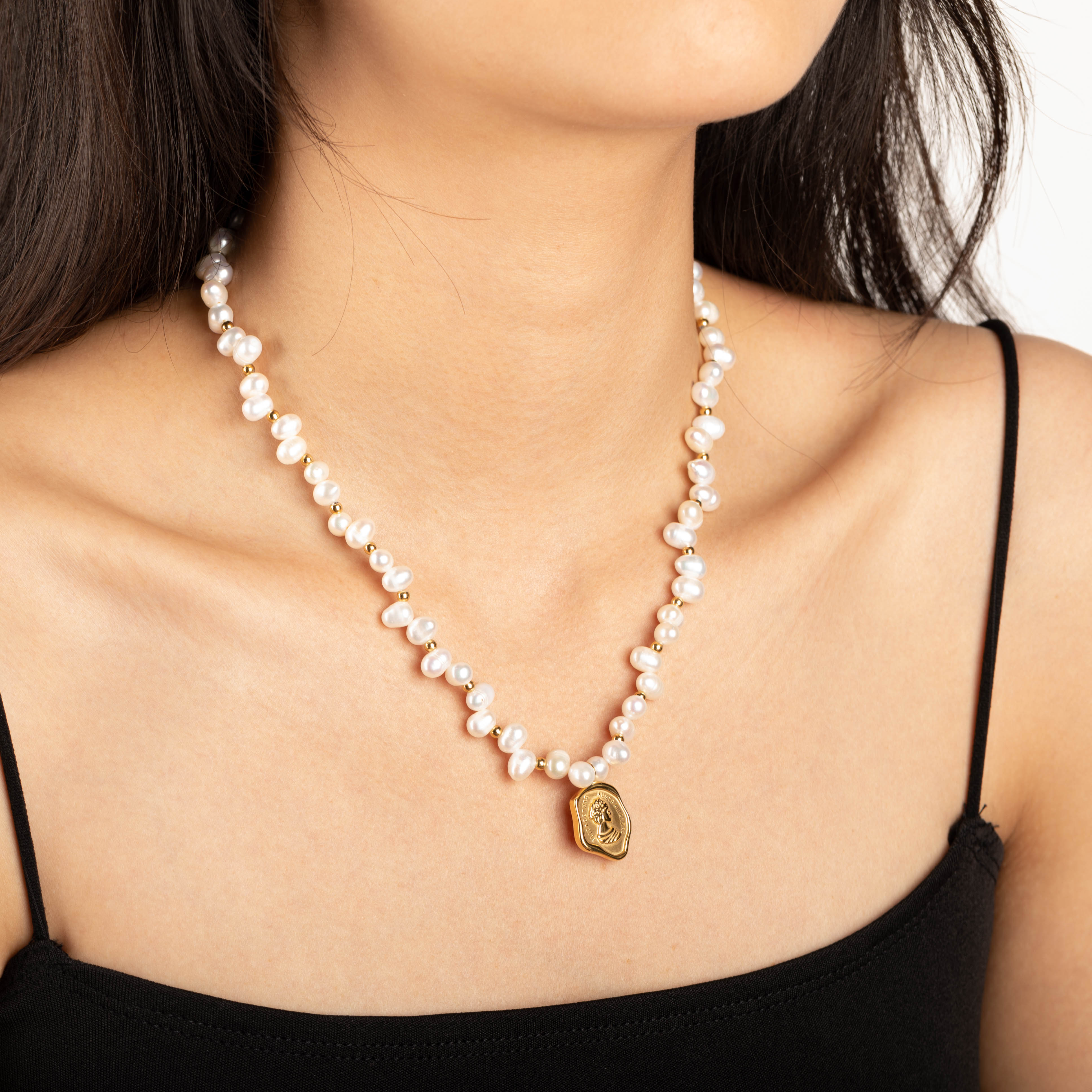 Greece Stamp Pearl Necklace